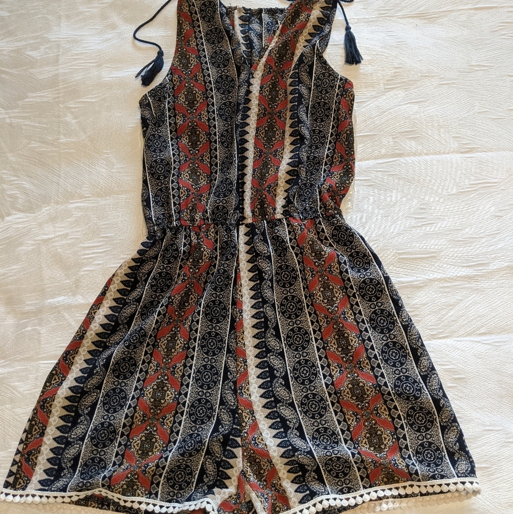 Romper with Tassle-Tie Neck